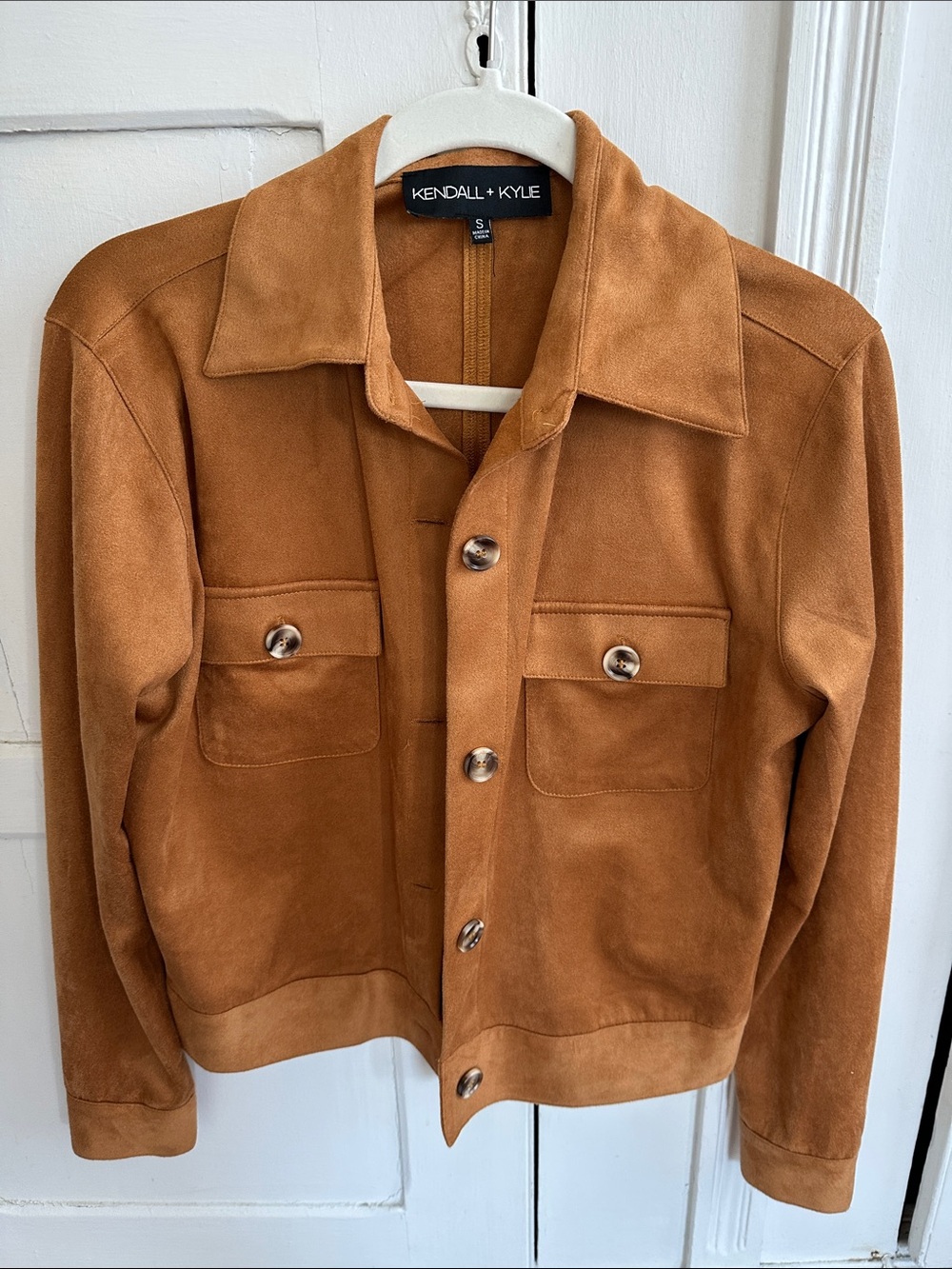 Kendall & Kylie Women's Suede Shirt Jacket — Camel Brown